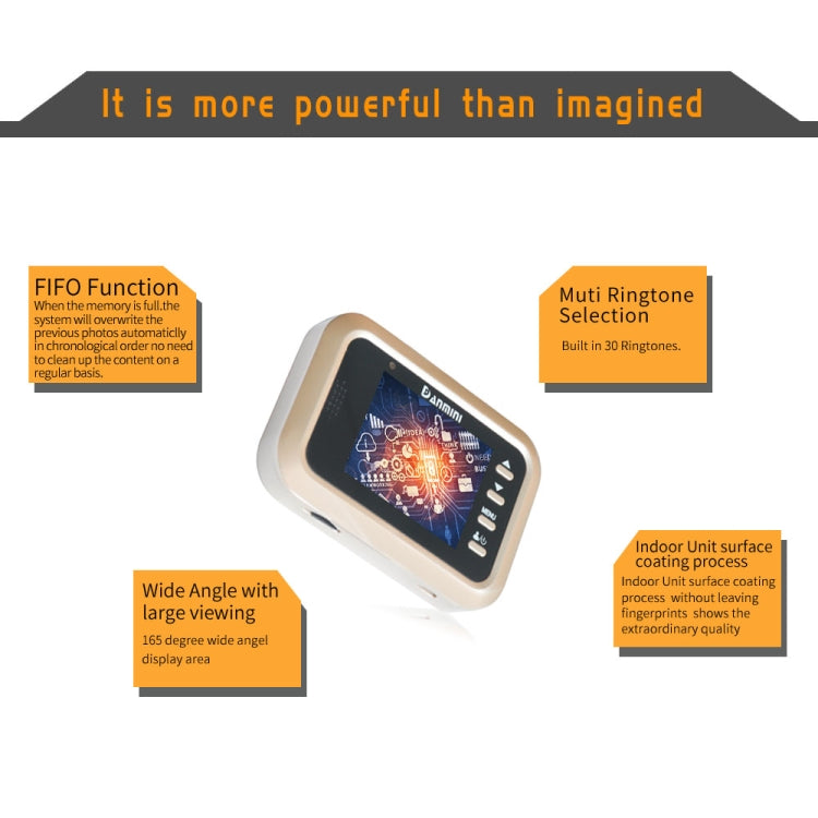 Danmini Q8 2.4 inch Color Screen 1.0MP Security Camera No Disturb Peephole Viewer, Support TF Card (32GB Max) / Night Vision / PIR Motion Detection(Gold), Q8 Danmini Q8 2.4 inch Color Screen 1.0MP Security Camera No Disturb Peephole Viewer, Support TF Card (32GB Max) / Night Vision / PIR Motion Detection(Gold), Q8